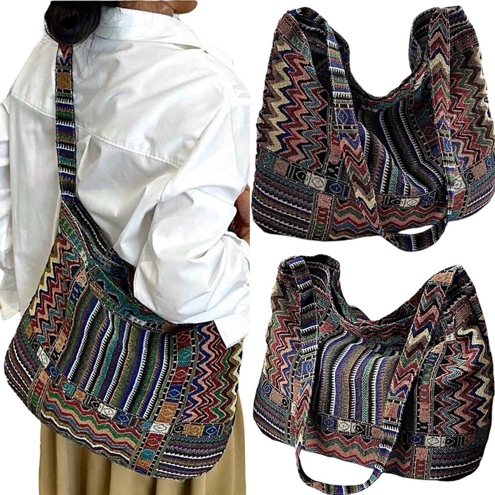 Bohemian Woven Multicolor Women's Tote Bag New Western Tribal Design Patchwork
